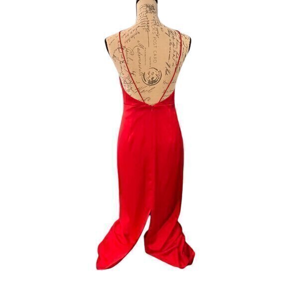 🎉PRICE REDUCED🎉 Aidan Mattox Spaghetti Strap V-Neck Satin Gown Red 6 Backless - Picture 10 of 16